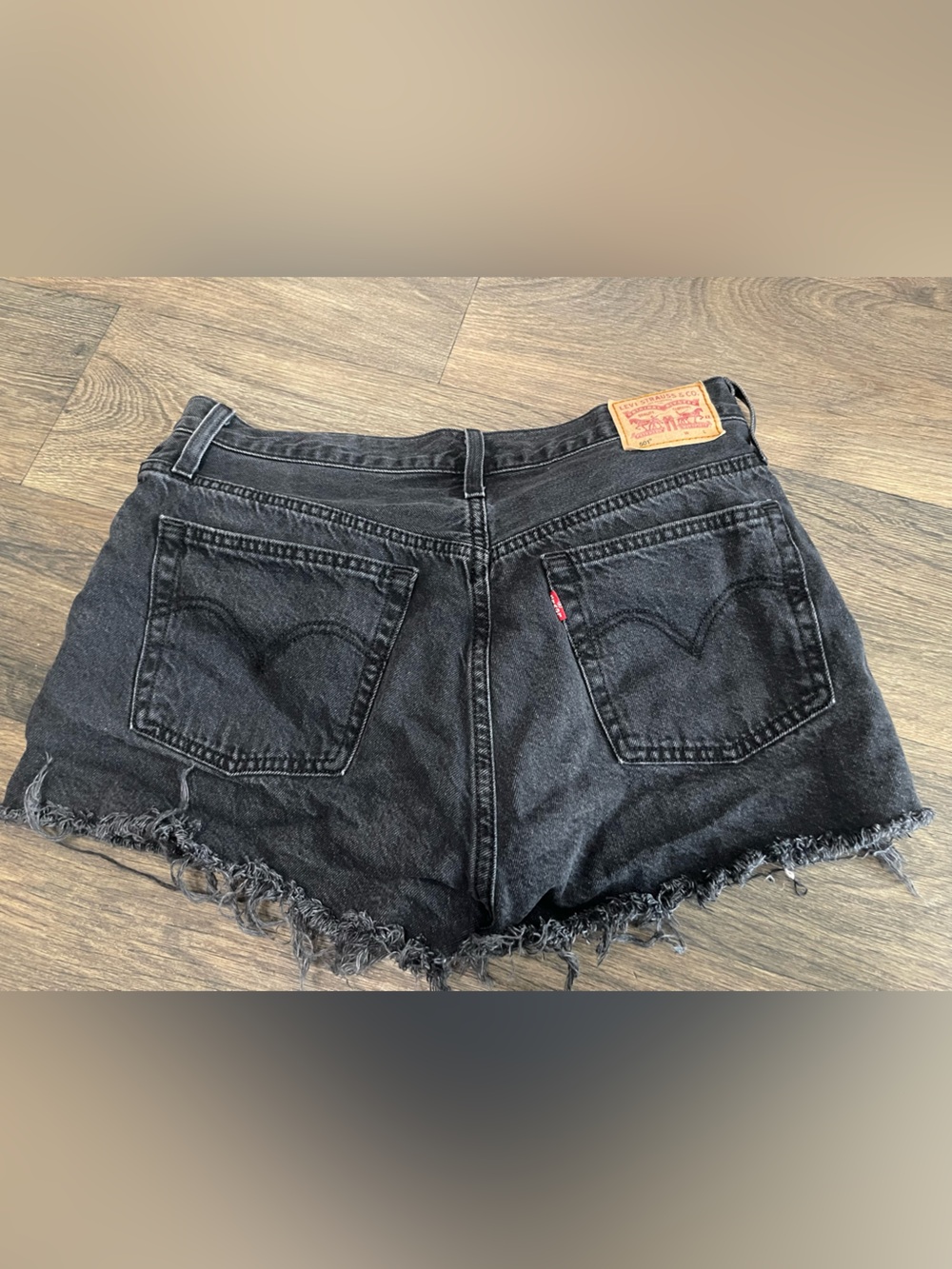 Levi's Washed Black Denim Frayed Hem Shorts